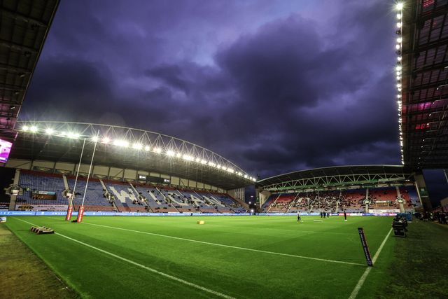 A general view of the Brick Community Stadium ahead of the Betfred Super League Semi Final 1 match Wigan Warriors vs Leigh Leopards at The Brick Community Stadium, Wigan, United Kingdom, 3rd October 2025

(Photo by Alfie Cosgrove/News Images)