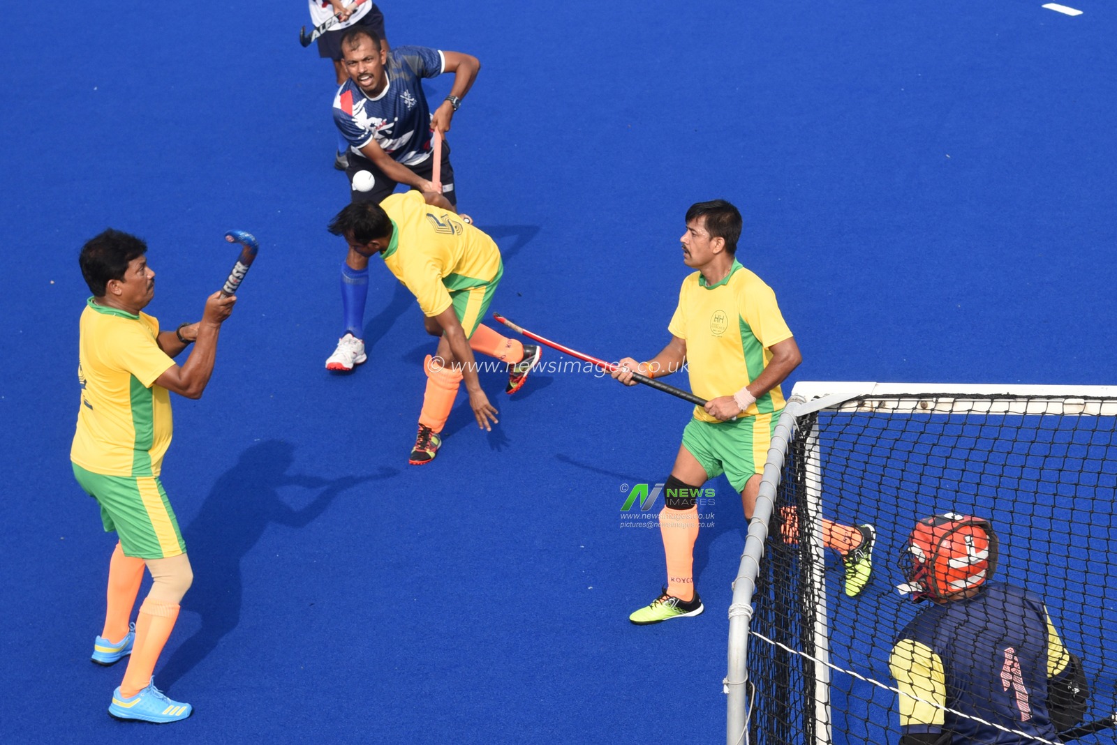Indian veteran hockey players play at a match ahead the celebrate World Olympic Day in Howrah, West Bengal ,India on June 22,2025.Photo by Debajyoti Chakraborty. World Olympic Day celebrates every year June 23.(Photo: Debajyoti Chakraborty/News Images)