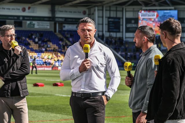 Sam Burgess Head Coach of Warrington Wolves speaks with BBC Sport during the Betfred Challenge Cup Quarter Final match Warrington Wolves vs St Helens at Halliwell Jones Stadium, Warrington, United Kingdom, 6th April 2025

(Photo by Alfie Cosgrove/News Images)