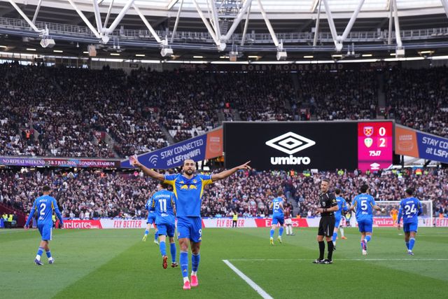 Dominic Calvert-Lewin of Leeds United celebrates goal during the Emirates FA Cup Quarter-Final match West Ham United vs Leeds United at London Stadium, London, United Kingdom on 04 April 2026

(Photo by Harvey Murphy/News Images)
