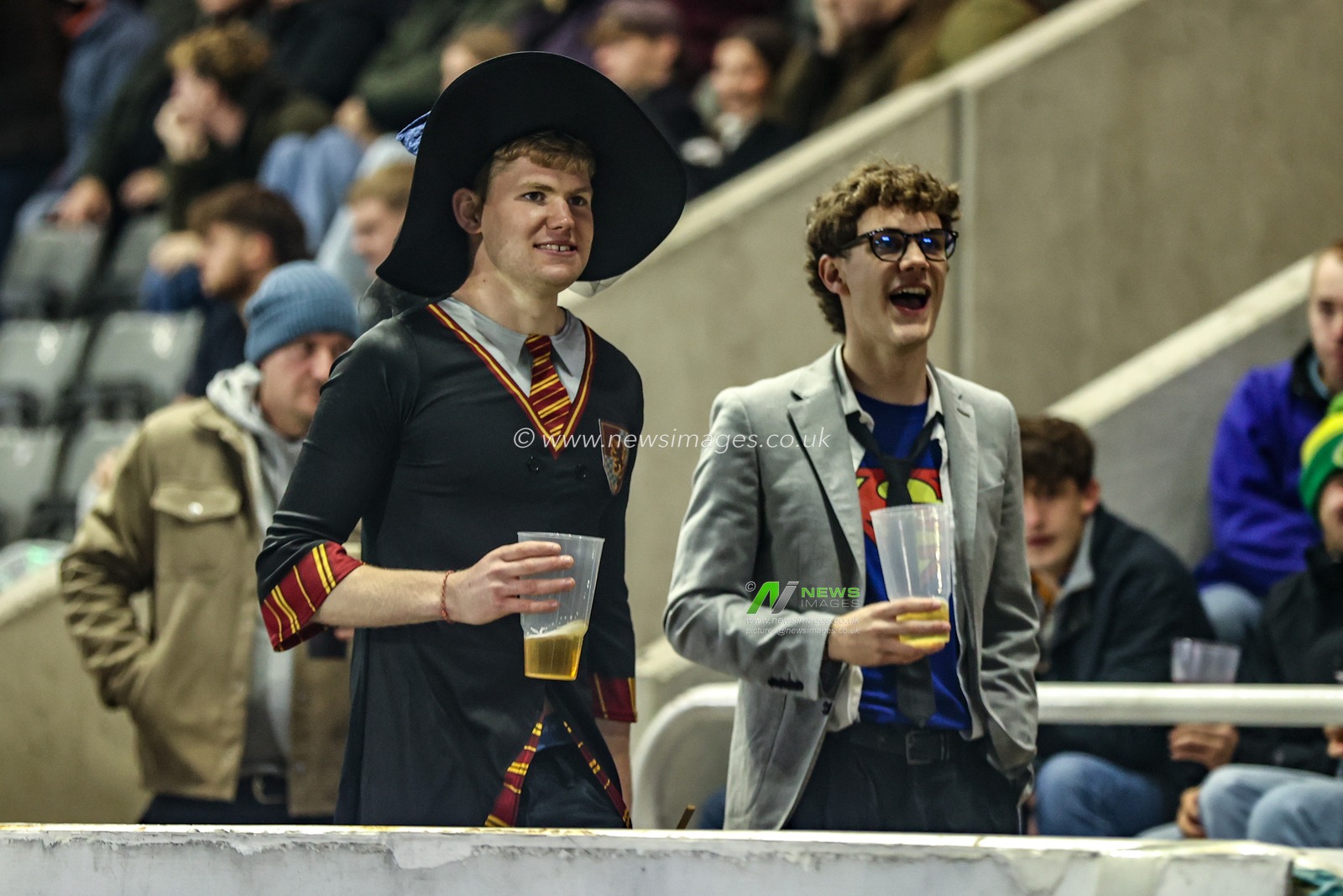 Fans in fancy dress during the halloween Premiership Rugby Cup match Newcastle Red Bulls vs Leicester Tigers at Kingston Park, Newcastle, United Kingdom, 31st October 2025

(Photo by Alfie Cosgrove/News Images)

*** GER AUT SUI OUT ***