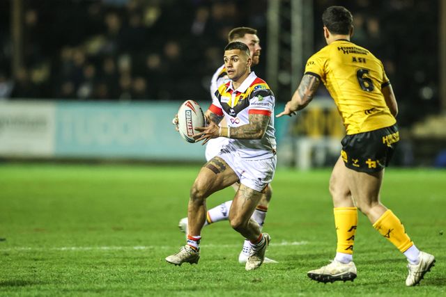 Jayden Nikorima of Bradford Bulls in action during the Betfred Super League round 6 match Castleford Tigers vs Bradford Bulls at OneBore Stadium, Castleford, Untied Kingdom on 26 March 2026

(Photo by Alfie Cosgrove/News Images)