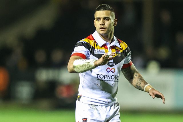 Jayden Nikorima of Bradford Bulls in action during the Betfred Super League round 6 match Castleford Tigers vs Bradford Bulls at OneBore Stadium, Castleford, Untied Kingdom on 26 March 2026

(Photo by Alfie Cosgrove/News Images)