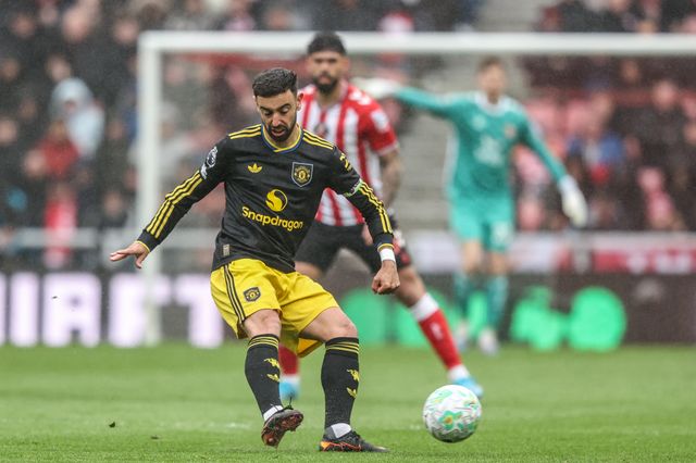 Bruno Fernandes of Manchester United passes the ball during the Premier League match Sunderland vs Manchester United at Stadium Of Light, Sunderland, United Kingdom on 09 May 2026

(Photo by Alfie Cosgrove/News Images)
