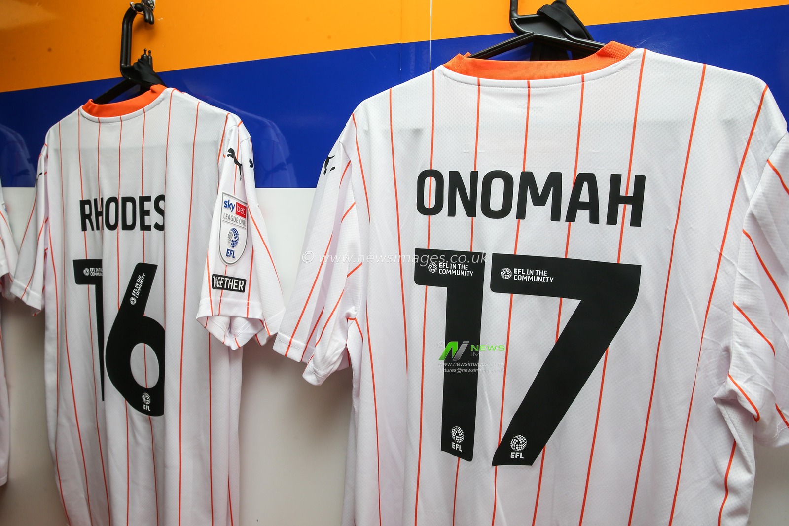 The Blackpool away shirt hanging in the changing room during the Sky Bet League 1 match Mansfield Town vs Blackpool at One Call Stadium, Mansfield, United Kingdom, 5th October 2024

(Photo by Gareth Evans/News Images)