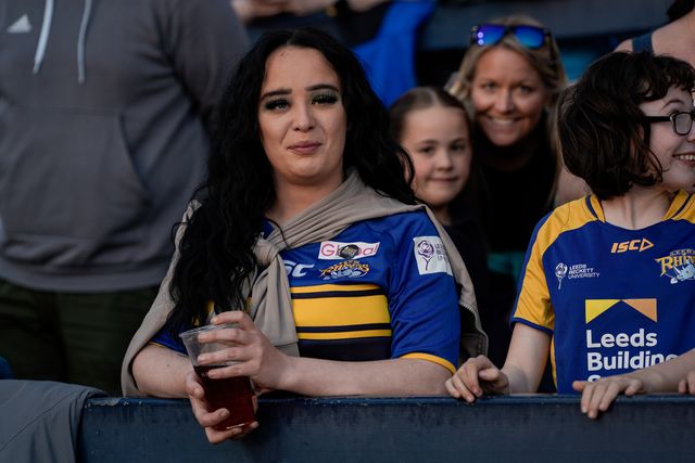 Leeds Rhinos fans interact prior to kick off during the Betfred Super League round 9 match Leeds Rhinos vs Catalans Dragons at AMT Headingley Stadium, Leeds, United Kingdom on 24 April 2026

(Photo by Maynard Manyowa/News Images)