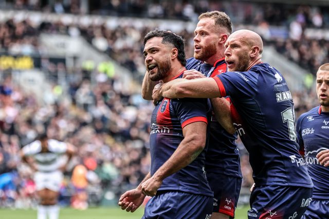 Peta Hiku of Hull KR celebrates his try during the Betfred Super League Round 8 match Hull FC vs Hull KR at MKM Stadium, Hull, United Kingdom, 18th April 2025

(Photo by Alfie Cosgrove/News Images)