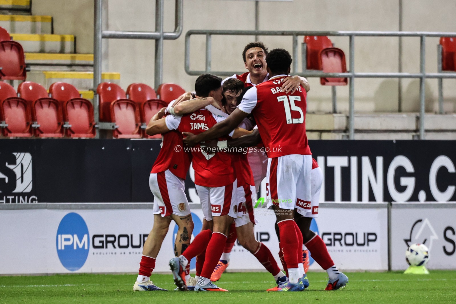 Reece James of Rotherham United celebrates his goal to make it 3-2 during the The Vertu Trophy Northern Group E match Rotherham United vs Oldham Athletic at New York Stadium, Rotherham, United Kingdom, 7th October 2025

(Photo by Alfie Cosgrove/News Images)