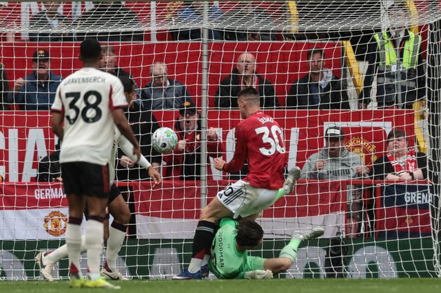Benjamin Sesko of Manchester United scores to make it 2-0 during the Premier League match Manchester United vs Liverpool at Old Trafford, Manchester, United Kingdom on 03 May 2026

(Photo by Mark Cosgrove/News Images)