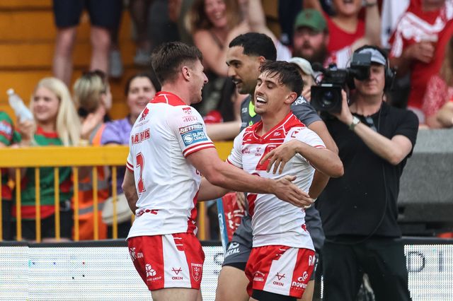 Tom Davies of Hull KR celebrates his try during the Betfred Super League Round 14 Hull KR vs Catalans Dragons at Sewell Group Craven Park, Kingston upon Hull, United Kingdom, 13th June 2025

(Photo by Mark Cosgrove/News Images)