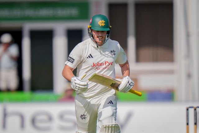 Ben Slater celebrates reaching 100 runs and scoring his century during Leicestershire County Cricket Club vs Nottinghamshire County Cricket Club in Country Cricket Division One Day 1 at Grace Road, Leicester, United Kingdom on 01 May 2026

(Photo by Maynard Manyowa/News Images)