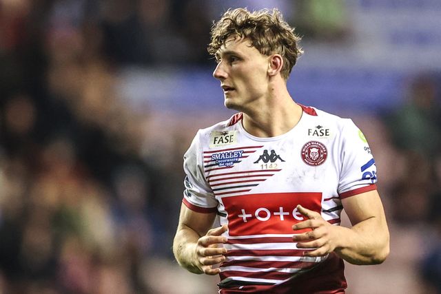 Noah Hodkinson of Wigan Warriors during the Betfred Super League round 5 match Wigan Warriors vs York Knights at The Brick Community Stadium, Wigan, United Kingdom on 19 March 2026

(Photo by Alfie Cosgrove/News Images)