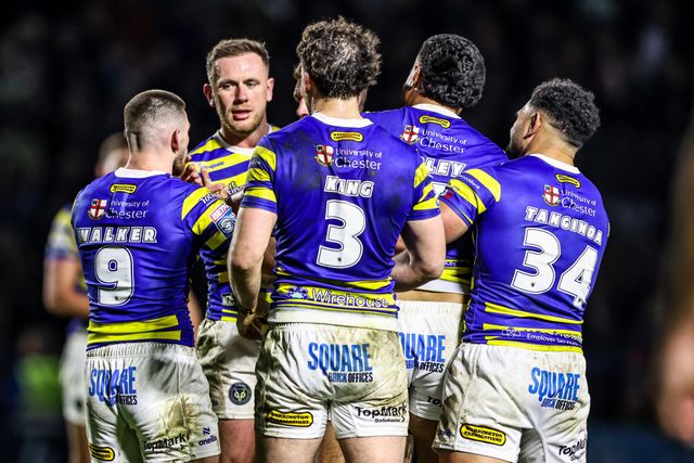 Toafofoa Sipley of Warrington Wolves celebrates his try during the Betfred Super League Round 3 match Warrington Wolves vs Wakefield Trinity at The Halliwell Jones Stadium, Warrington, United Kingdom on 28 February 2026

(Photo by Alfie Cosgrove/News Images)