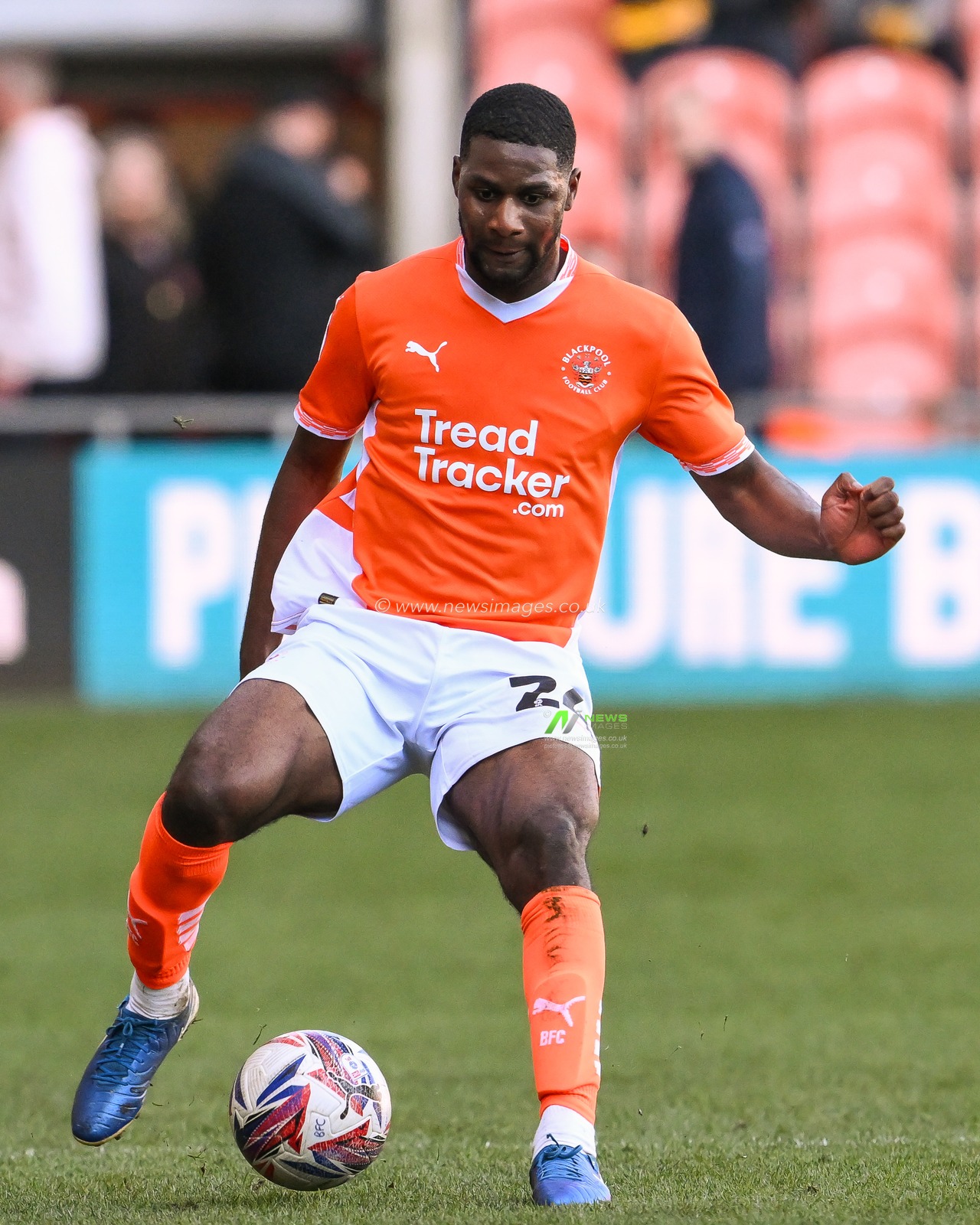 Odeluga Offiah of Blackpool in action during the Sky Bet League 1 match Blackpool vs Leyton Orient at Bloomfield Road, Blackpool, United Kingdom, 15th March 2025

(Photo by Craig Thomas/News Images)