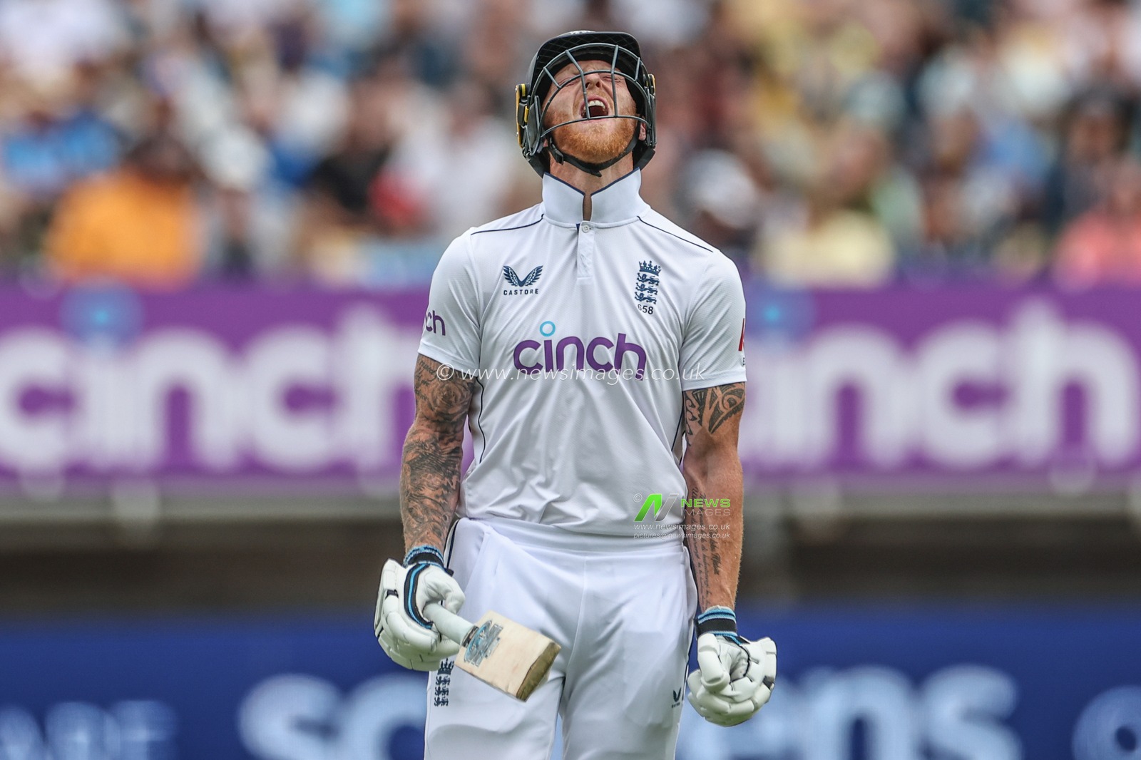Ben Stokes of England reacts after being caught out by Kraigg Brathwaite of West Indies during Day Two of the Rothesay Test match England vs West Indies at Edgbaston, Birmingham, United Kingdom, 27th July 2024

(Photo by Mark Cosgrove/News Images)