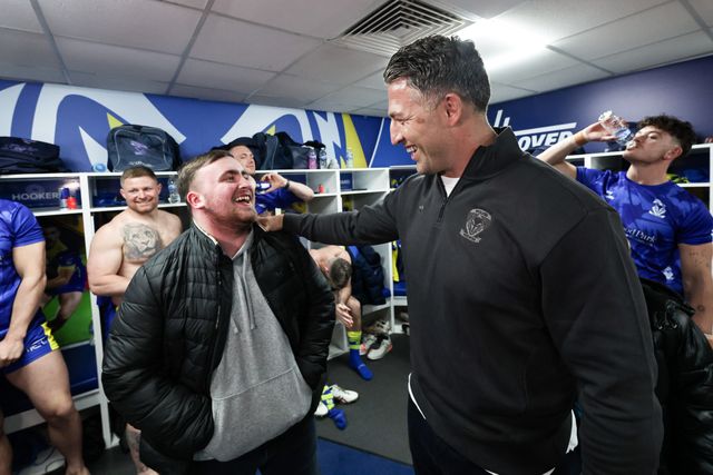 Luke Littler meets Sam Burgess Head Coach of Warrington Wolves during the Betfred Super League Round 2 match Warrington Wolves vs Catalans Dragons at Luke Littler Stadium, Warrington, United Kingdom, 21st February 2025

(Photo by Mark Cosgrove/News Images)
