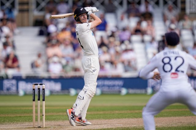 Ben Sears of New Zealand hits a four  during the 3rd Rothesay Test Match Day 4 match England vs New Zealand at Trent Bridge, Nottingham, United Kingdom on 28 June 2026

(Photo by Maynard Manyowa/News Images)