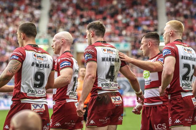 Jake Wardle of Wigan Warriors celebrates his try during the Betfred Super League round 20 match Wigan Warriors vs Catalans Dragons at The Brick Community Stadium, Wigan, United Kingdom, 25th July 2025

(Photo by Alfie Cosgrove/News Images)