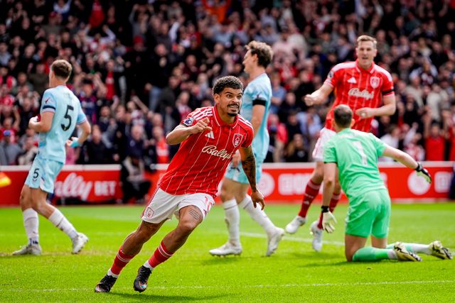 Morgan Gibbs-White of Nottingham Forest celebrates his goal to make it  1-1 during the Premier League match Nottingham Forest vs Burnley at City Ground, Nottingham, United Kingdom on 19 April 2026

(Photo by Maynard Manyowa/News Images)