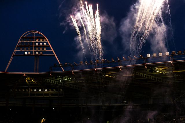 The pre-match firework display during the Betfred Super League round 1 match Hull FC vs Bradford Bulls at MKM Stadium, Hull, United Kingdom on 14 February 2026

(Photo by Alfie Cosgrove/News Images)