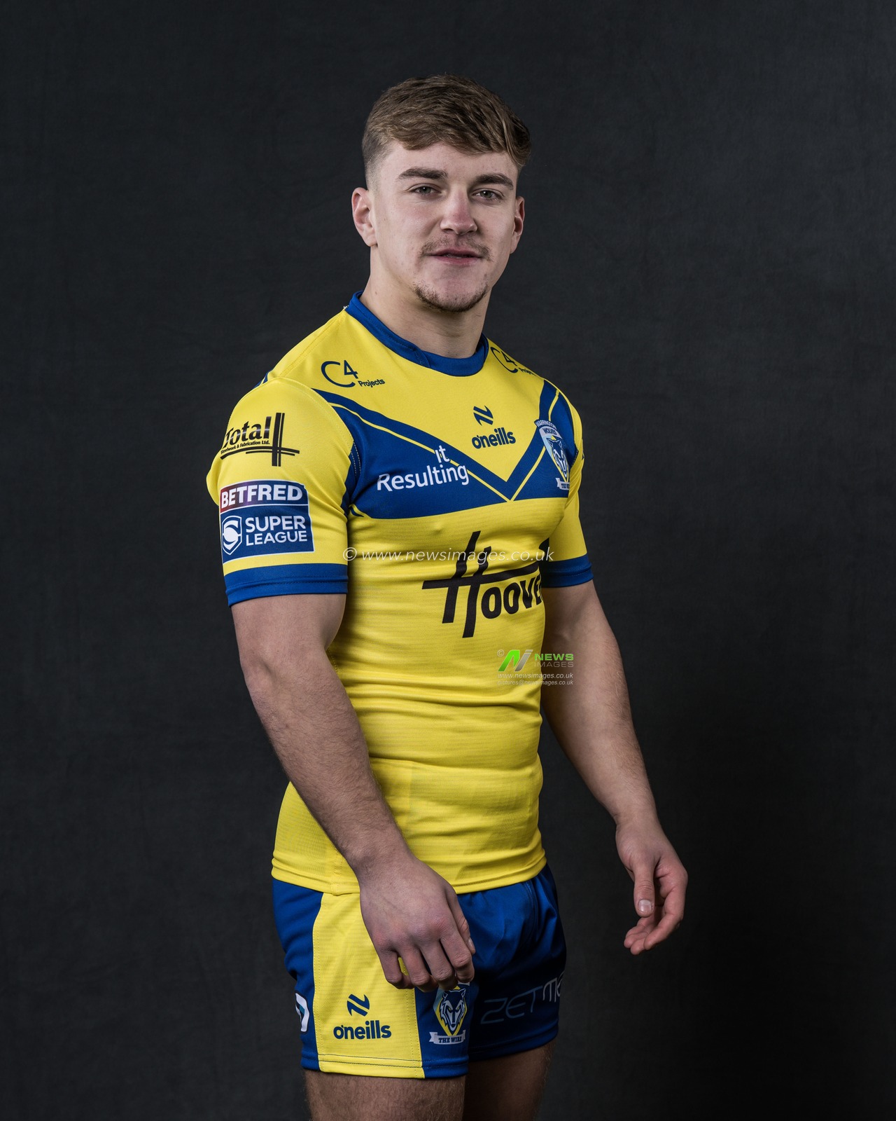Leon Hayes in the Home kit during the Warrington Wolves Team media day at Warrington wolves training centre, Warrington, United Kingdom, 16th January 2025

(Photo by Craig Thomas/News Images)