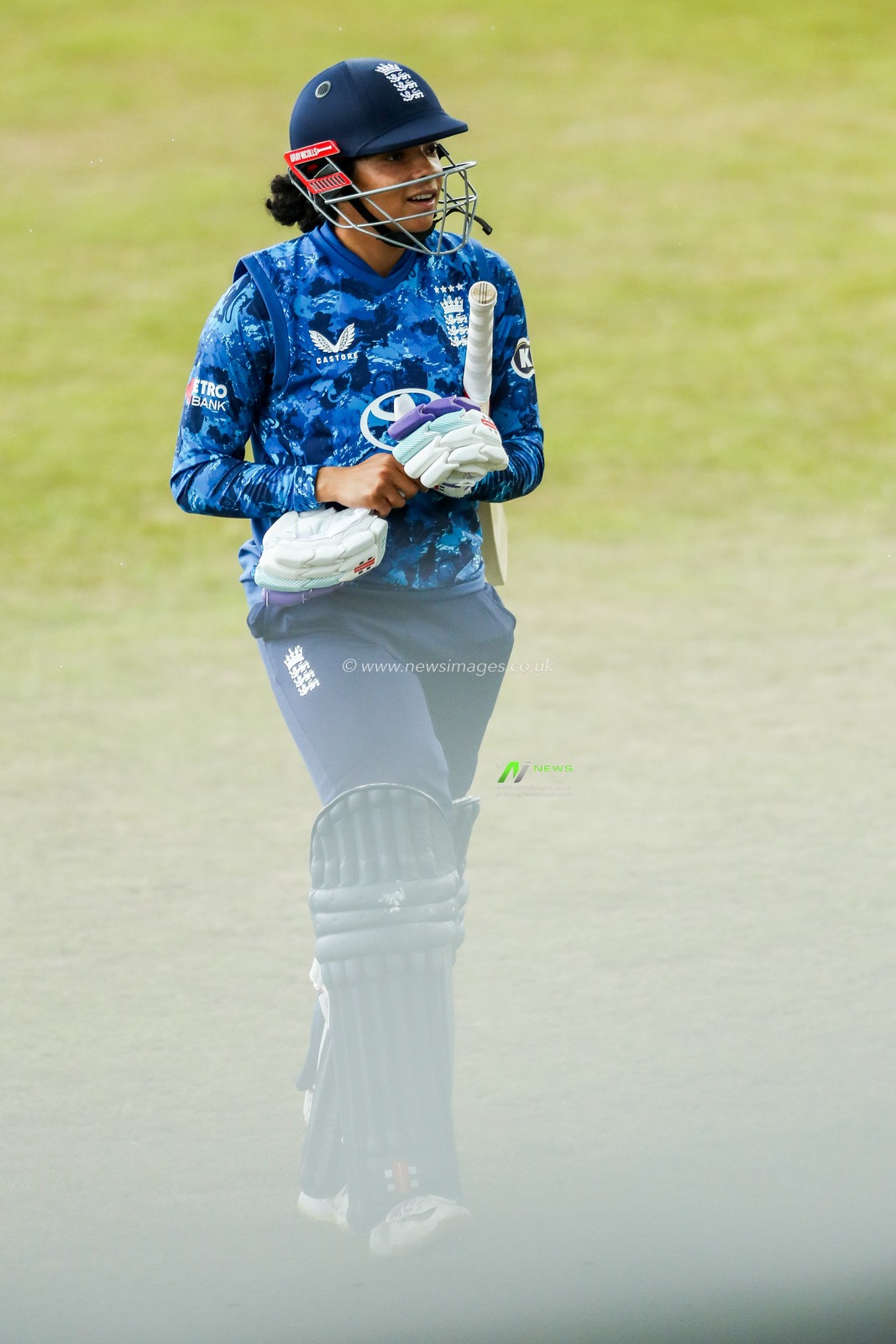 Sophia Dunkley of England Women leaves the filed after her dismissal during the 2nd Metro Bank ODI Day International England Women v West Indies Women at Uptonsteel County Ground, Leicester, United Kingdom, 4th June 2025

(Photo by Izzy Poles/News Images)