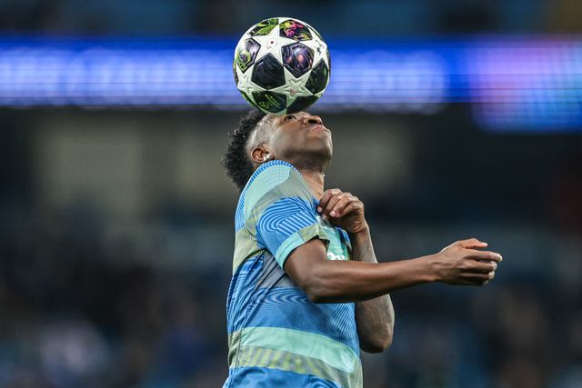 Vinicius Junior of Real Madrid in the pregame warmup session during the UEFA Champions League last 16 second leg match Manchester City vs Real Madrid at The City of Manchester Stadium, Manchester, United Kingdom on 17 March 2026

(Photo by Mark Cosgrove/News Images)