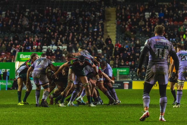 Cameron Henderson of Leicester Tigers during the Gallagher Premiership match Leicester Tigers vs Gloucester Rugby at Mattioli Woods Welford Road Stadium, Leicester, United Kingdom, 19th December 2025

(Photo by Craig Evans/News Images)

*** GER AUT SUI OUT ***