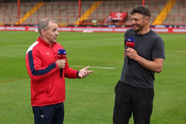 Ian Watson Hull KR assistant coach speaks with Jon Wilkin of Sky Sports Rugby League during the Betfred Super League round 12 match Hull KR vs Wigan Warriors at Sewell Group Craven Park, Hull, United Kingdom on 21 May 2026

(Photo by Mark Cosgrove/News Images)