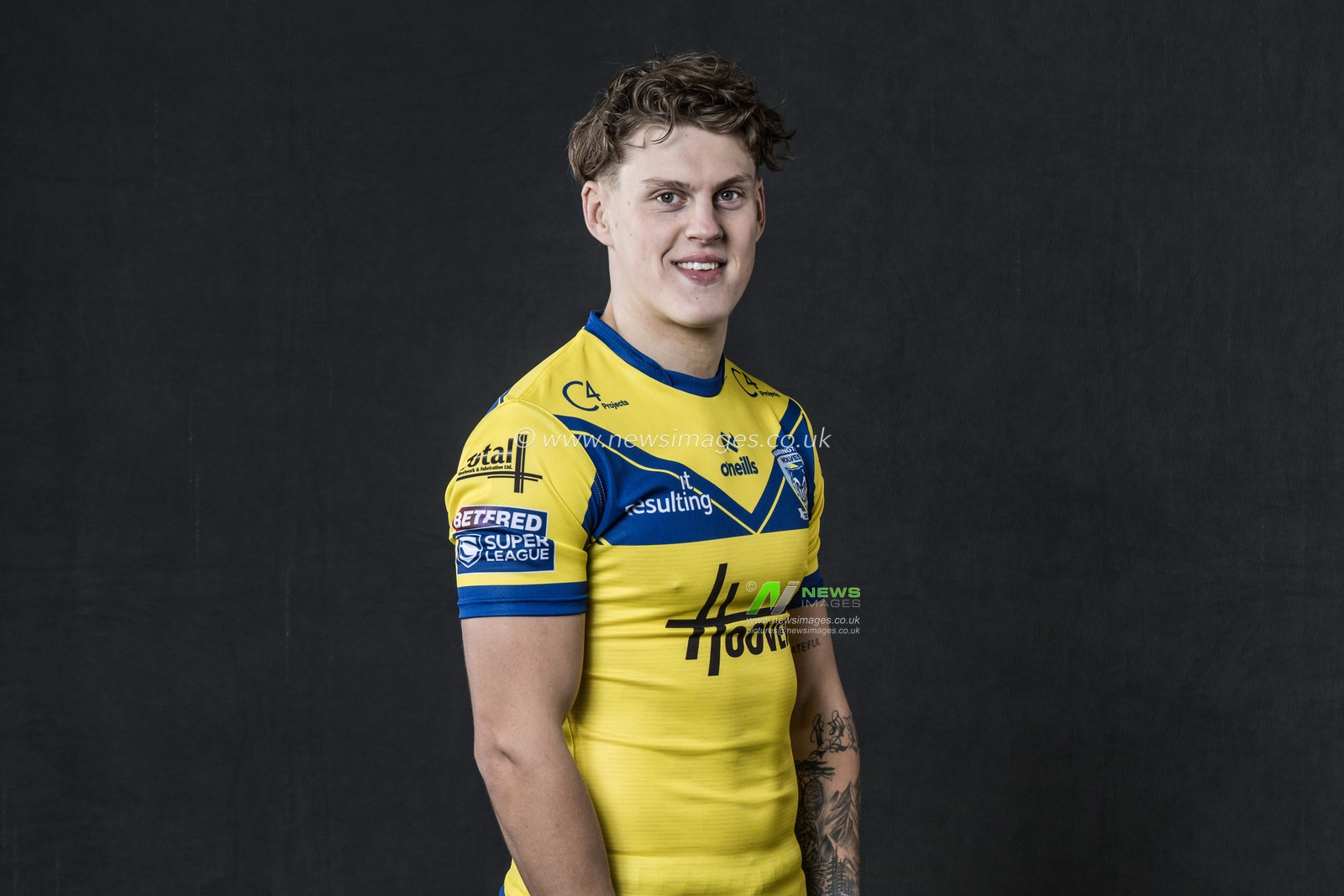 Arron Lindop in the Home kit during the Warrington Wolves Team media day at Warrington wolves training centre, Warrington, United Kingdom, 16th January 2025

(Photo by Craig Thomas/News Images)