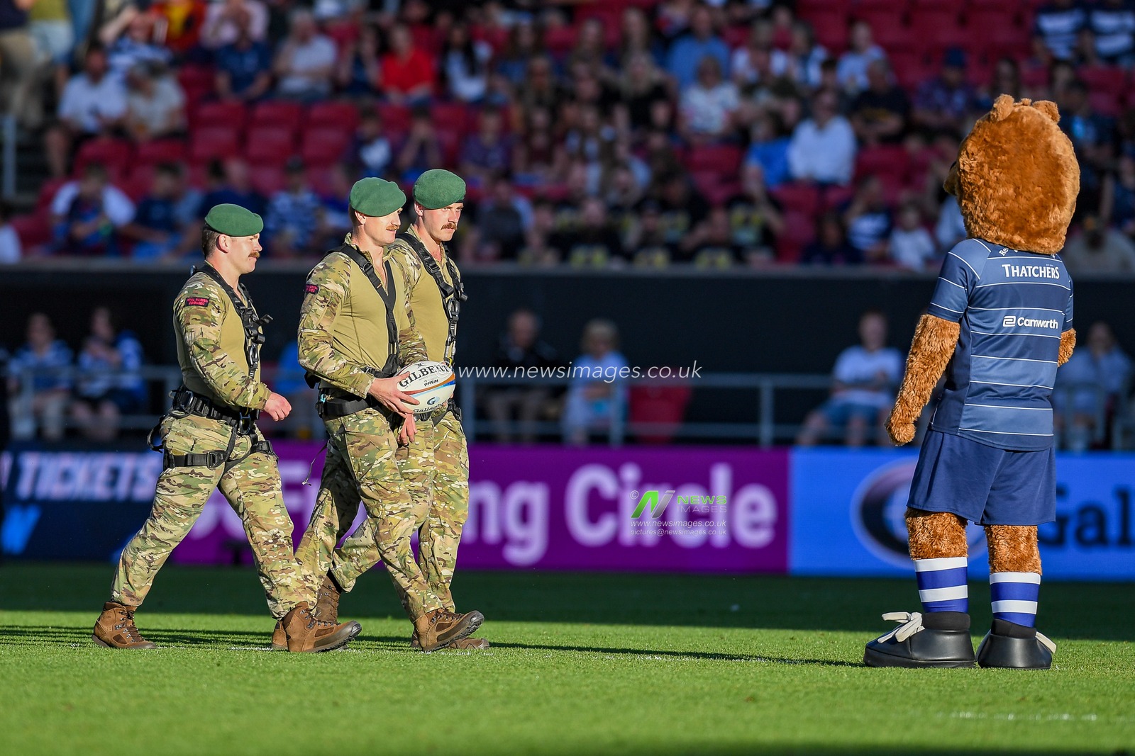 Three Royal Marines deliver the match ball during the Gallagher Premiership match Bristol Bears vs Bath at Ashton Gate, Bristol, United Kingdom on 29 May 2026

(Photo by Alex Williamson/News Images)