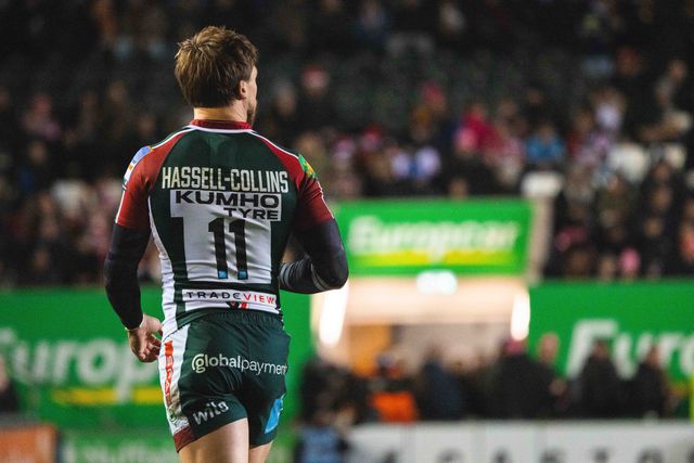 Ollie Hassell-Collins of Leicester Tigers during the Gallagher Premiership match Leicester Tigers vs Gloucester Rugby at Mattioli Woods Welford Road Stadium, Leicester, United Kingdom, 19th December 2025

(Photo by Craig Evans/News Images)

*** GER AUT SUI OUT ***