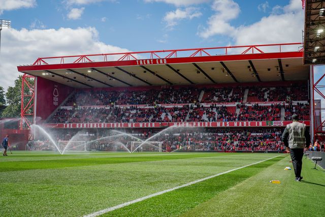 A general view of the sprinklers go off before kick off during the Premier League match Nottingham Forest vs Newcastle Untied at City Ground, Nottingham, United Kingdom on 10 May 2026

(Photo by Maynard Manyowa/News Images)
