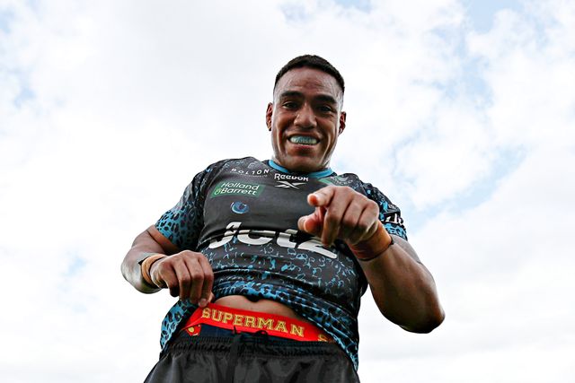 Joe Ofahengaue of Leigh Leopards celebrates after the Betfred Super League Round 14 match Wakefield Trinity vs Leigh Leopards at DIY Kitchens Stadium, Wakefield, United Kingdom, 15th June 2025

(Photo by Sam Eaden/News Images)