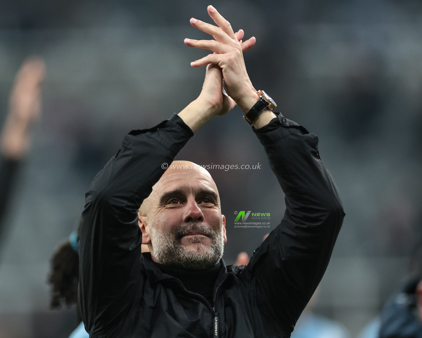 Pep Guardiola manager of Manchester City celebrates the 1-3 win with the traveling fans during the Emirates FA Cup 5th Round  match Newcastle Untied vs Manchester City at St. James's Park, Newcastle, United Kingdom on 07 March 2026

(Photo by Mark Cosgrove/News Images)
