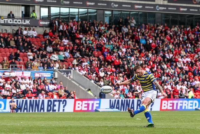 Marc Sneyd of Warrington Wolves converts for a goal during the Betfred Challenge Cup Semi-Finals match Warrington Wolves vs Hull KR at Eco-Power Stadium, Doncaster, United Kingdom on 10 May 2026

(Photo by Alfie Cosgrove/News Images)