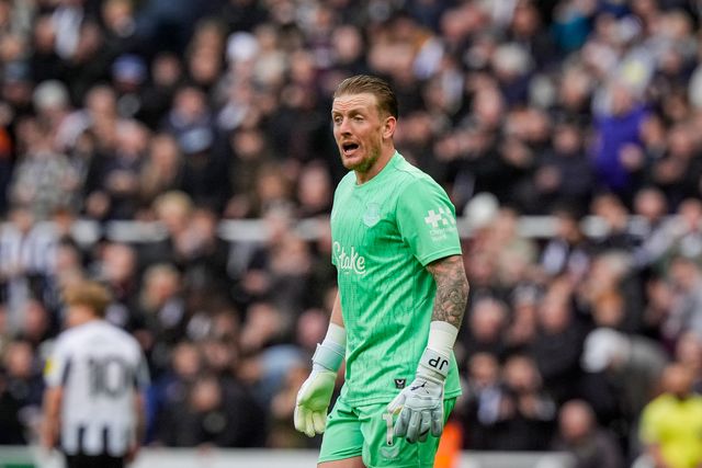 Everton goalkeeper Jordan Pickford reacts after a missed chance on goal  during the Premier League match Newcastle Untied vs Everton at St. James's Park, Newcastle, United Kingdom on 28 February 2026

(Photo by Maynard Manyowa/News Images)