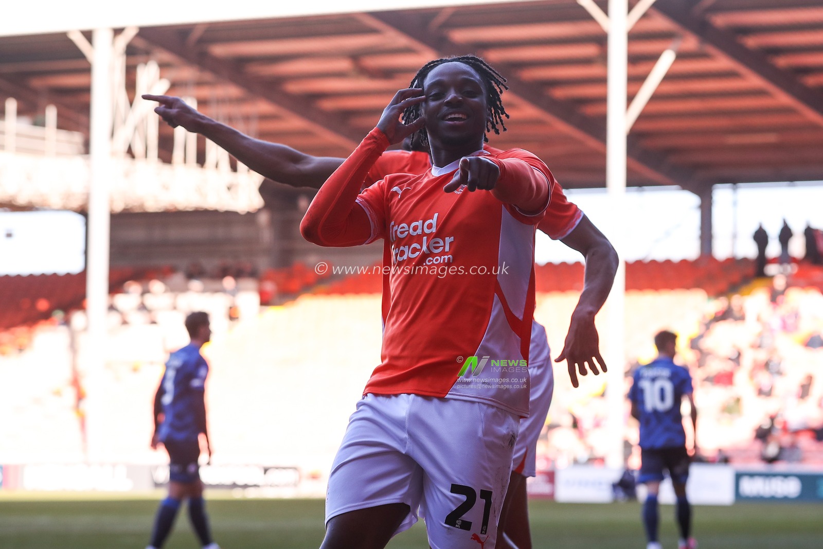 Niall Ennis of Blackpool celebrates his goal to make it 1-0 during the Sky Bet League 1 match Blackpool vs Crawley Town at Bloomfield Road, Blackpool, United Kingdom, 22nd February 2025

(Photo by Gareth Evans/News Images)