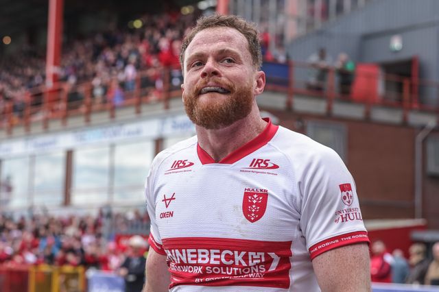 Joe Burgess of Hull KR celebrates his try during the Betfred Super League round 7 match Hull KR vs Hull FC at Sewell Group Craven Park, Hull, United Kingdom on 03 April 2026

(Photo by Mark Cosgrove/News Images)