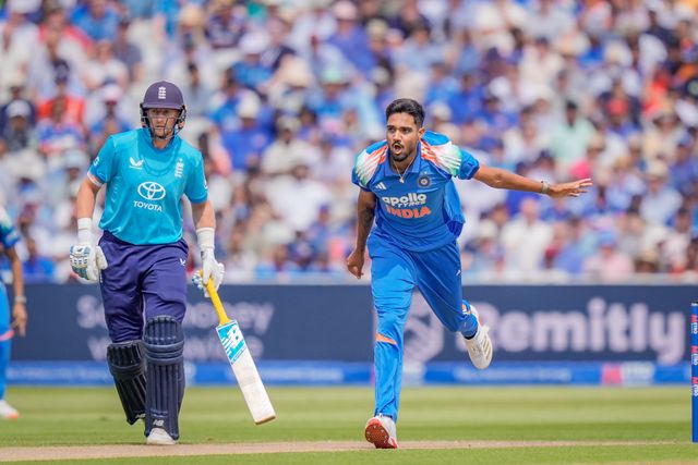 Gurnoor Brar of India delivers the ball during the 1st Metro Bank ODI match England vs India at Edgbaston, Birmingham, United Kingdom on 14 July 2026

(Photo by Maynard Manyowa/News Images)
