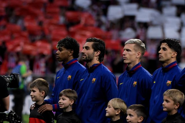 Lamine Yamal, Ferran Torres, Dani Olmo of FC Barcelona during the UEFA Champions League Quarter Finals match Atletico Madrid vs Barcelona at Riyadh Air Metropolitano, Madrid, Spain on 14 April 2026

(Photo by Samuel Carreno/News Images)