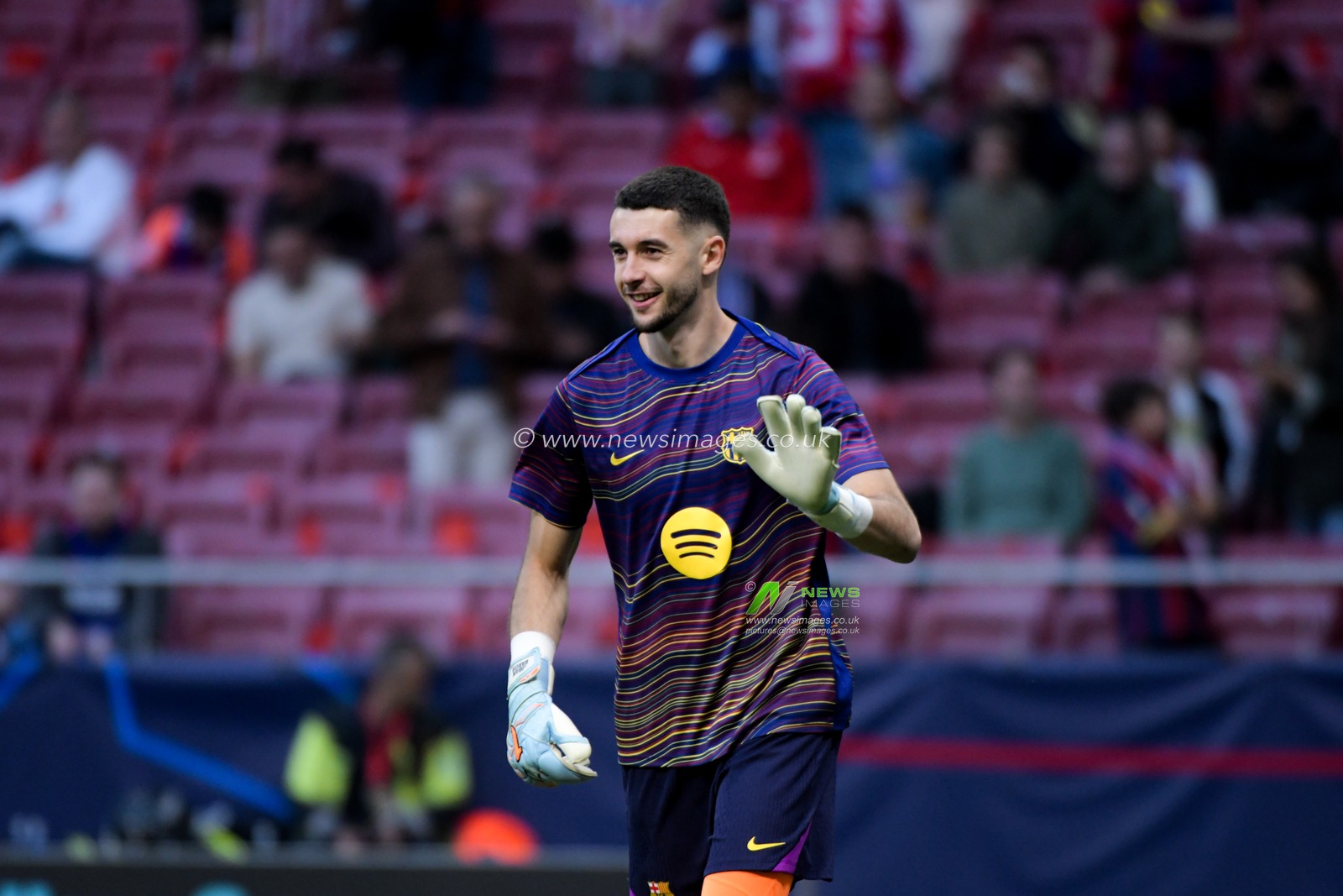 Joan García of FC Barcelona during the warm up of the UEFA Champions League Quarter Finals match Atletico Madrid vs Barcelona at Riyadh Air Metropolitano, Madrid, Spain on 14 April 2026

(Photo by Samuel Carreno/News Images)