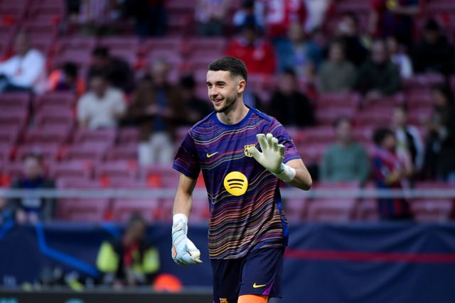 Joan García of FC Barcelona during the warm up of the UEFA Champions League Quarter Finals match Atletico Madrid vs Barcelona at Riyadh Air Metropolitano, Madrid, Spain on 14 April 2026

(Photo by Samuel Carreno/News Images)
