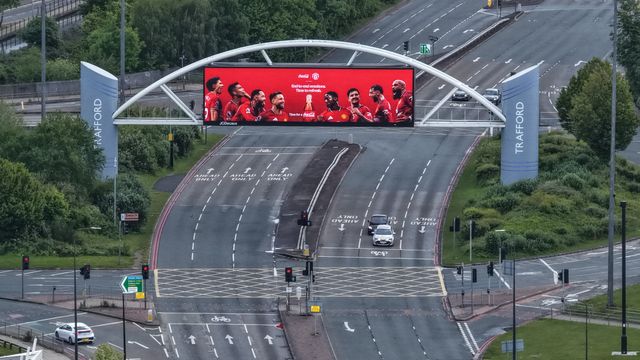 A Manchester United Coca Cola advertisement on the LCD over a road during the Premier League match Manchester United vs Nottingham Forest at Old Trafford, Manchester, United Kingdom on 17 May 2026

(Photo by Mark Cosgrove/News Images)