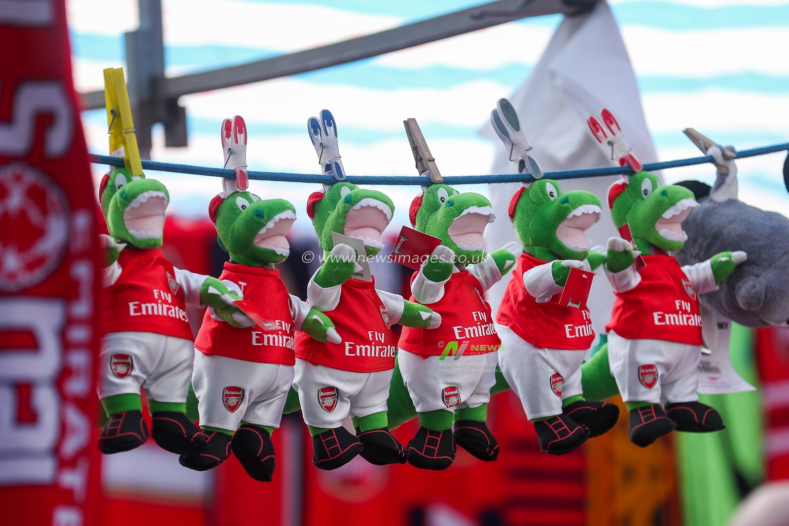 Toy mascots hang up at merchandise stalls prior to the Premier League match Arsenal vs Nottingham Forest at Emirates Stadium, London, United Kingdom, 13th September 2025

(Photo by Izzy Poles/News Images)