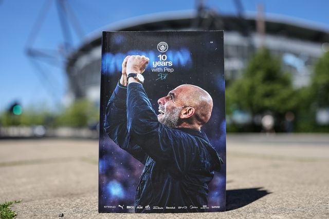 10 years with Pep is on the front cover of todays official match day program as Pep Guardiola manager of Manchester City takes charge for the last time of his tenure after being in charge for ten year during the Premier League match Manchester City vs Aston Villa at Etihad Stadium, Manchester, United Kingdom on 24 May 2026

(Photo by Mark Cosgrove/News Images)
