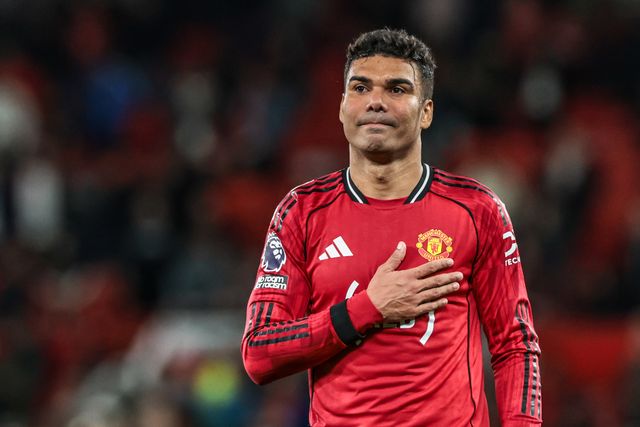 Casemiro of Manchester United celebrates the win with the fans during the Premier League match Manchester United vs Brentford at Old Trafford, Manchester, United Kingdom on 27 April 2026

(Photo by Mark Cosgrove/News Images)