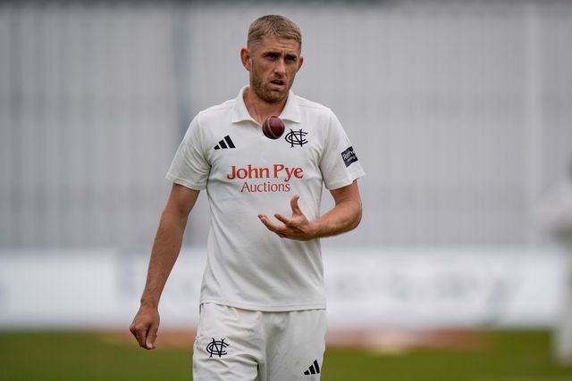 Olly Stone walks back to his mark to bowl during the County Championship Division One day 3 Leicestershire vs Nottinghamshire at Grace Road, Leicester, United Kingdom on 03 May 2026

(Photo by Maynard Manyowa/News Images)