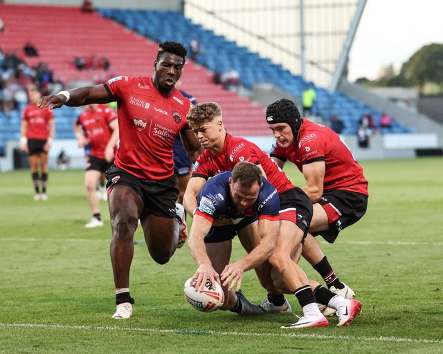 Joe Burgess of Hull KR goes over for a try during the Betfred Super League Round 20 Salford Red Devils vs Hull KR at Salford Community Stadium, Eccles, United Kingdom, 31st July 2025

(Photo by Mark Cosgrove/News Images)