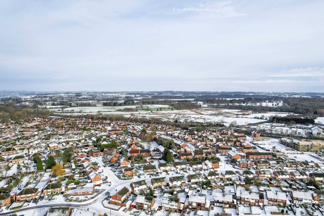Aerial views of snowfall in Newport